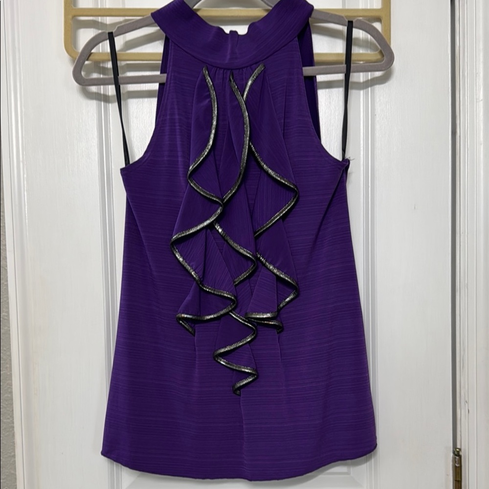 Elegant Purple Sleeveless Ruffle Top